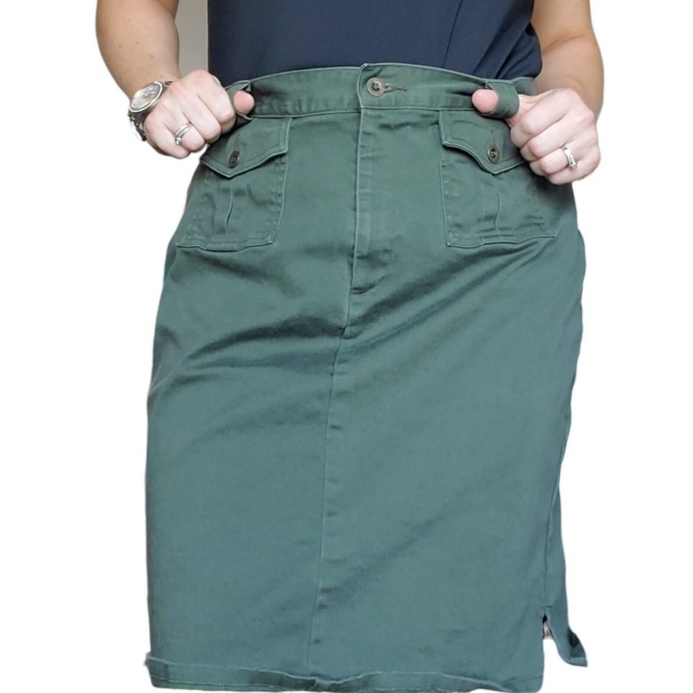 Vintage 90s Dark Green Military Utility Skirt‎ Above Knees Safari Grunge Sz 12